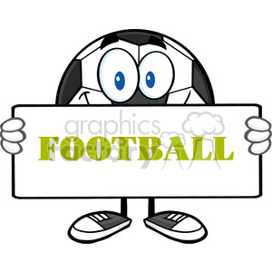 soccer ball cartoon mascot character holding a sign vector illustration with text football isolated on white background