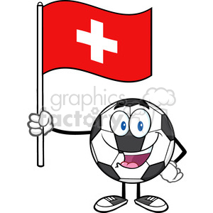 happy soccer ball cartoon mascot character holding a flag of switzerland vector illustration isolated on white background