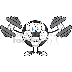 smiling soccer ball cartoon mascot character working out with dumbbells vector illustration isolated on white background
