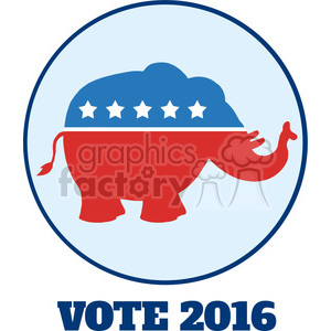 A political clipart image featuring a red elephant with white stars on a blue background, commonly associated with the Republican Party in the U.S. The text below the elephant reads 'VOTE 2016'.