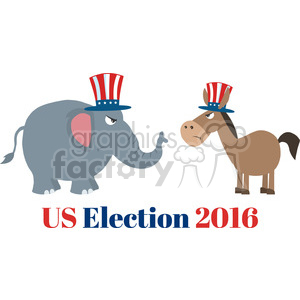   angry political elephant republican vs donkey democrat vector illustration flat design style isolated on white with text 