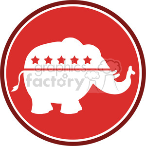 Clipart image of a red and white elephant with stars, symbolizing the Republican Party in the United States.