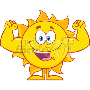 10120 happy sun cartoon mascot character showing muscle arms vector illustration isolated on white background