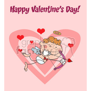 A playful Cupid with a bow and arrow surrounded by hearts and the message 'Happy Valentine's Day!' in front of a large heart background.