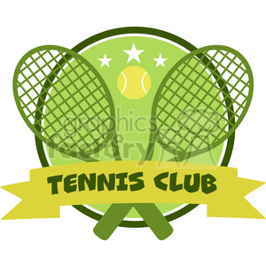 9542 crossed racket and tennis ball logo design green label vector illustration isolated on white and text tennis club
