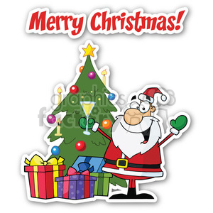 Cheerful Santa with Christmas Tree and Gifts