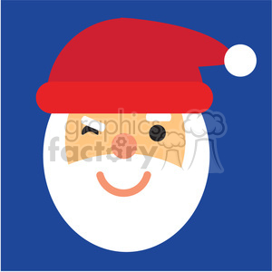 Flat design clipart of Santa Claus in a blue background, winking and smiling.