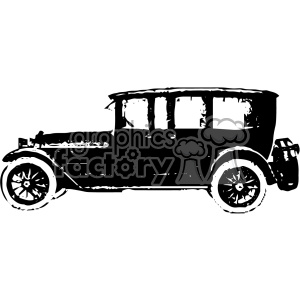 Vintage clipart image of an old-fashioned automobile, rendered in black and white.