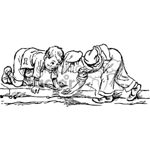Clipart image of two children playing marbles on the ground, illustrating a nostalgic and classic children's game.