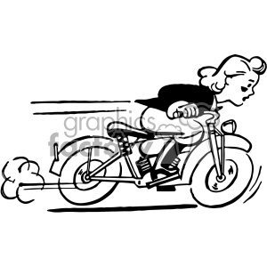Clipart image of a person riding a motorcycle at high speed, depicted in a stylized, simplified drawing.