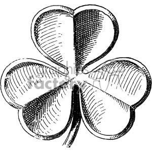 Clipart image of a three-leaf clover or shamrock, shown in black and white with detailed hatching and shading.