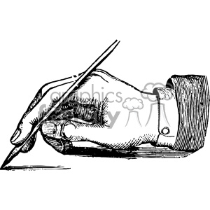 A black and white clipart image of a hand holding a pen and writing.