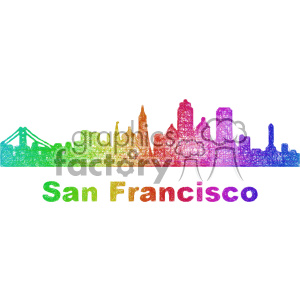 Colorful abstract line drawing of San Francisco skyline with iconic landmarks.
