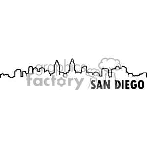 A black and white clipart image of the San Diego skyline with the words 'San Diego' written in bold letters.