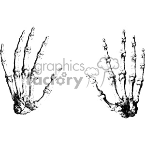 A black and white clipart illustration of two skeletal hands. The image shows the bones of both the left and right hands, including the metacarpals and phalanges, depicted from a top view perspective.
