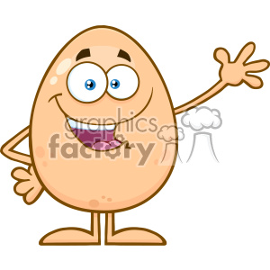 10922 Royalty Free RF Clipart Happy Egg Cartoon Mascot Character Waving For Greeting Vector Illustration
