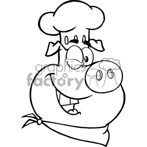  The image depicts a cartoon pig dressed as a chef, complete with a chef