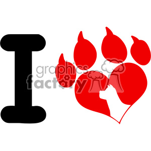 10705 Royalty Free RF Clipart I Love With Red Heart Paw Print With Claws And Dog Head Silhouette Logo Design Vector Illustration