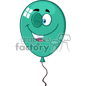 The clipart image depicts a cartoon mascot character in the shape of a turquoise balloon with a smiling face. The image conveys a sense of fun and happiness, making it suitable for use in party or celebration-related contexts such as birthdays or fiestas.