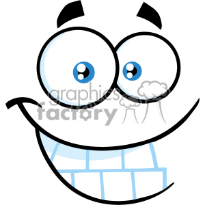 A cartoonish and comical face with large, expressive eyes and a wide, happy smile.