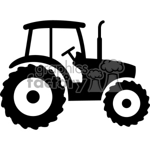The clipart image shows a black and white silhouette of a tractor commonly used on farms. It is in a cut file format, which means it is suitable for use with vinyl cutting machines to create decals or other similar projects. The image is ready for use with vinyl cutting machines and is available on the Graphics Factory website.
