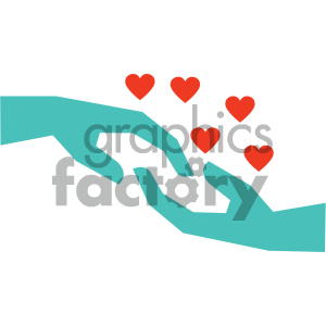 Clipart illustration of two hands reaching towards each other with red hearts above, symbolizing love and connection.