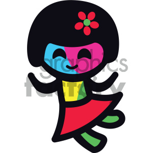   The clipart image shows a stylized character resembling a dancing girl. The character has a round, simple face that