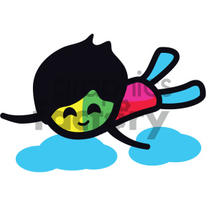   This is a fun and colorful clipart image featuring a stylized character that appears to be dancing or falling with a big smile on its face. The character has a simple design with a two-tone head that splits colors diagonally, one half yellow and the other half green, suggesting a playful or whimsical mood. The character