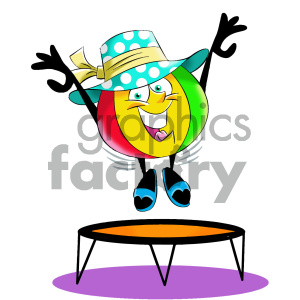 cartoon beach ball character jumping on a trampoline