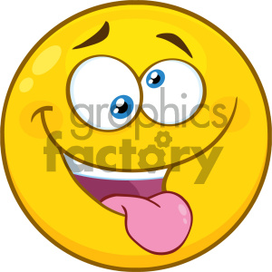 Royalty Free RF Clipart Illustration Mad Yellow Cartoon Smiley Face Character With Crazy Expression And Protruding Tongue Vector Illustration Isolated On White Background