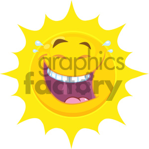   Royalty Free RF Clipart Illustration Happy Yellow Sun Cartoon Emoji Face Character With Laughing Expression Vector Illustration Isolated On White Background 