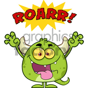Green Monster Cartoon Emoji Character Roaring Vector Illustration Isolated On White Background With Text