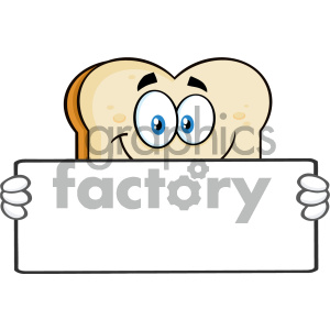 Bread Slice Cartoon Mascot Character Holding A Blank Sign Vector Illustration With Isolated On White Background