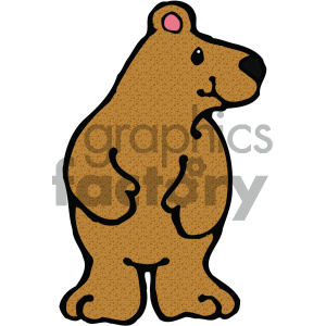 The clipart image depicts a stylized, cartoon-like bear. The bear has a simplified form with a brown body, dotted texture for fur detailing, and a black outline. There are visible features such as ears, eyes, a nose, and a smiling mouth, with a pink inner ear. 