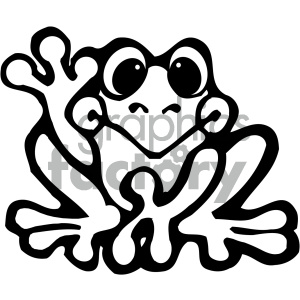   The image is a black and white clipart of a frog. The illustration is quite simple and stylized, featuring the basic outline and some internal details of the frog