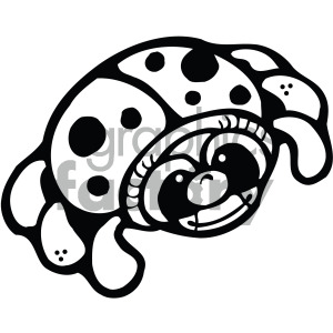 A black and white clipart image of a smiling ladybug with large eyes and a spotted shell.