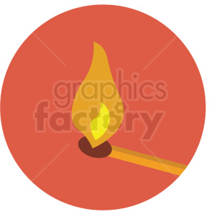 A simple clipart image of a lit match with a flame against an orange circle background.