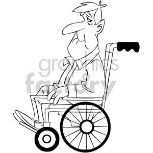 black and white cartoon senior in wheelchair clipart. Commercial use ...