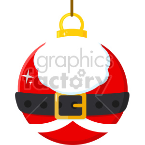 A Santa Claus-themed Christmas ornament featuring a red bauble with a black belt and a gold buckle design.