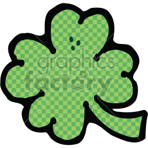 A clipart image of a green four-leaf clover with a checkered pattern, outlined in black.