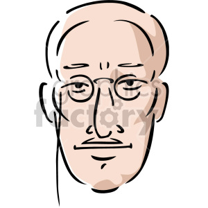 Clipart illustration of a senior man's face with glasses and a mustache.