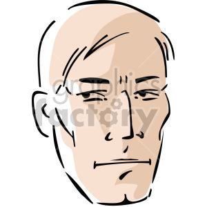 A stylized clipart illustration of a man's face with a serious expression.