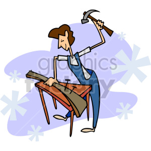 Cartoon Carpenter Using Hammer