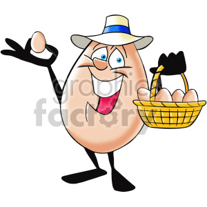 cartoon egg character with basket of eggs