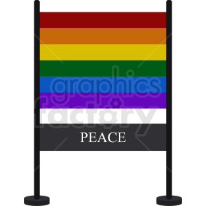 The clipart image features two vertical flags side by side, both displaying the rainbow colors typically associated with the pride flag representing LGBTQ+ pride. The bottom part of each flag has a black stripe with the word PEACE written in white capital letters.