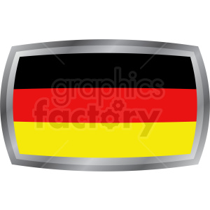 The clipart image depicts the national flag of Germany displayed on a shield-like emblem with a metallic looking border. The German flag consists of three horizontal stripes of black, red, and gold (from top to bottom).