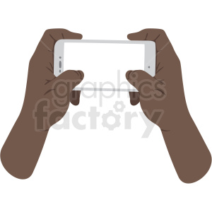 Illustration of hands holding a smartphone in a gaming position.