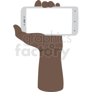 Clipart of an African American hand holding a mobile phone.