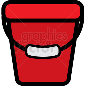 A bright red bucket clipart image with a black outline and a gray handle.