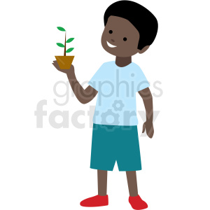 african american boy holding plant vector clipart